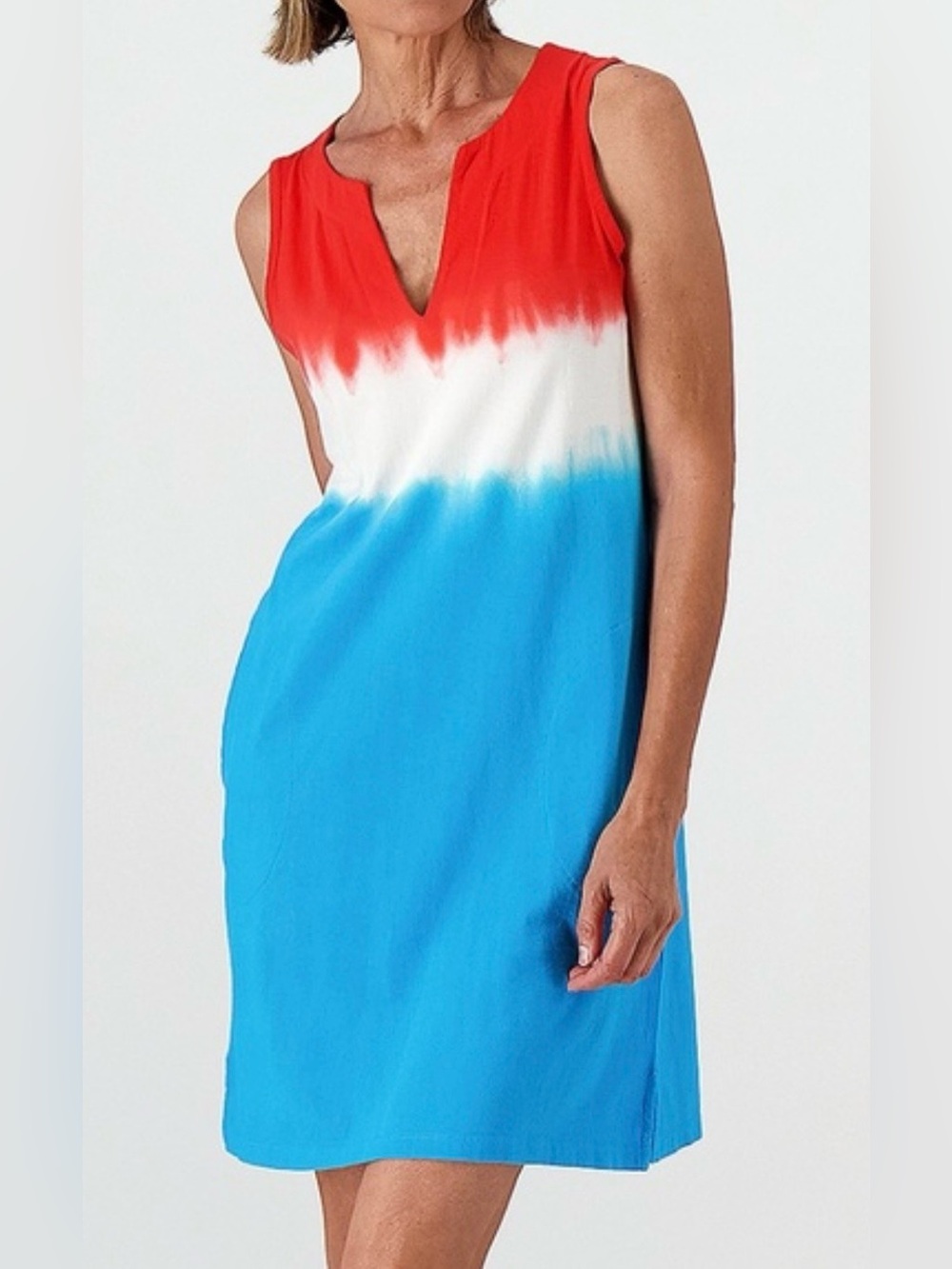 Lands' End Cotton Jersey Swim Coverup Dress Red White Blue Ombré Pockets Sz XS